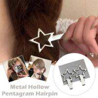 Y2K Silver Gray Alloy Hollow Pentagram Hairpin Pair Duck Cool Side Sweet Banger New Bill Clip Girl Clip T8S3