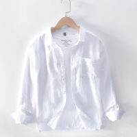 Cotton Linen Casual Shirts Men Basic Classic White Hawaiian Shirt 2020 Spring Male Long Sleeve Stand Collar Breathable Thin Tops