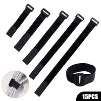 15PCS Self-adhesion Cable Ties 2.5cm Width Reverse Buckle Strap Black Cable Ties Fastener Tape Self Aadhesive Hook Loop Tape