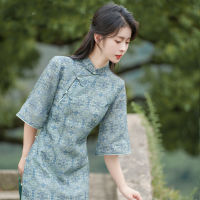 Yourqipao ฤดูร้อน Ramie Slanted Lapel Modern Cheongsam หลวมๆถ่ายภาพ R Qipao สไตล์จีนชุดราตรีสำหรับผู้หญิง