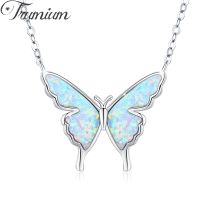 Trumium Butterfly Necklace Opal Jewelry Pendant Necklaces for Women Silver Color White Gold Plated Gift for Girlfriend 19 39; 39;