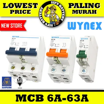WYNEX (SIRIM) MCB 6A 10A 16A 20A 32A 40A 63A Miniature Circuit Breaker /  Disconnector 1 Pole 2 Pole 3 Pole