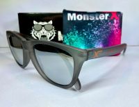 แว่นกันแดด MonsterX กรอบสีดำขุ่น โลโก้แดง เลนส์สีปรอทเงิน  X1