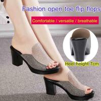 CODff51906at Womens Sandals Large Size High Heel Sandals Peep Toes Thick Heel High-Heeled Slippers Selipar