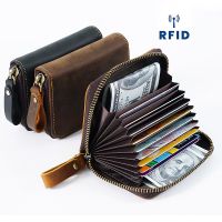 Retro VIP ID Bank Credit Card Holder Zipper Wallet Slim Small Cards Cases Slim Crazy Horse Leather RFID Mens Handmade Cardbag Card Holders