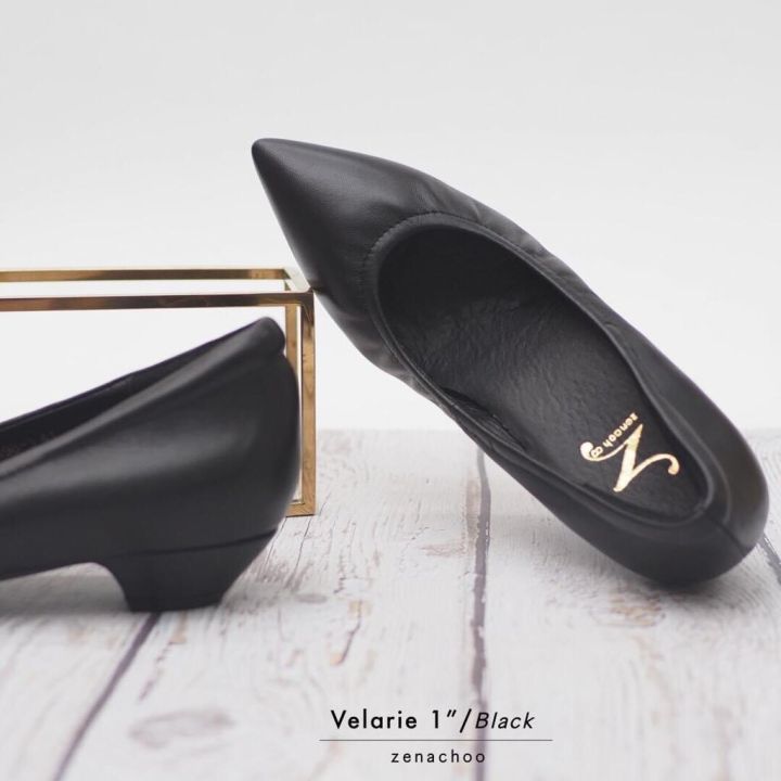 ทรงปกติ-เปลี่ยนไซส์ได้-ไม่รับคืน-zenachoo-รุ่นขายดี-velarie1-สูง-1นิ้ว-สี-black-รองเท้าหัวแหลมหนังแกะแท้