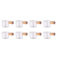 8PCS Transparent Glass Creamer with Wooden Handle, Mini Coffee Milk Creamer Pitcher. 100Ml