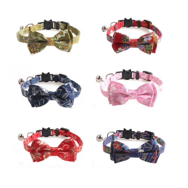 hot-breakaway-collar-for-cats-pets-with-bell-bowtie-floral-bow-detachable-adjustable-safety-puppy-chinese-traditional-lucky-charm