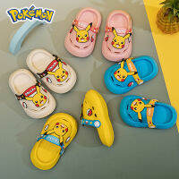 Pokémons Pikachu การ์ตูน Flip Flops เด็กสำหรับเด็กหญิงเด็กชายอุดตันเด็กผู้ชายอาบน้ำฤดูร้อนสไลด์สำหรับเด็กกันลื่นในบ้านการ์ตูนน่ารักรองเท้าแตะชายหาด0000