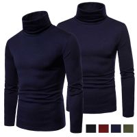 【อเนกประสงค์】 Mens Winter Thermal Cotton Turtle Neck Skivvy Pullover Stretch Basic Solid Thick Slim T Shirts Casual Long Sleeve