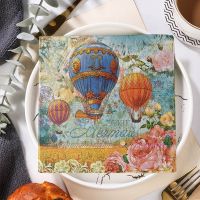 20PCS Hot Air Balloon New Year Napkins Batch For Decoupage Crafts Large Vintage Printed Tissue Paper Christmas Decoration 2022