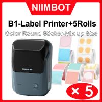 Niimbot เครื่องพิมพ์ฉลาก B1พร้อมเครื่องพิมพ์บลูทูธบาร์โค้ดขนาดเล็กแบบใสชนิดต่างๆ5สติกเกอร์ม้วน B1ม้วนสติกเกอร์