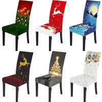 Christmas Chairs Cover Spandex Dining Chair Covers Santa Claus Elastic Seat Case Slipcover housse fe chaise 2023 Xmas Decor Sofa Covers  Slips