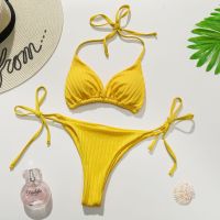 Tanboby Brazilian Swimming Suits High Cut Micro Beach Biquinis Swim Suits 2 Piece Bandage Swim Top+Yellow Thong Bikinis