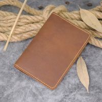 Crazy Horse Leather Passport Cover Credit Id Card Holder Vintage Handmade Business Travel Wallet Men Case for Passport Card Holders