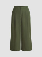 Cider Mid Waist Solid Wide Leg Pleated Trousers Curve &amp; Plus