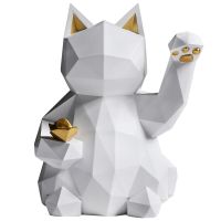 NORTHEUINS Resin Geometry Lucky Cat Figurines Nordic Animal Statue For Home Interior Modern Minimalist Decor Bed Room Decoration