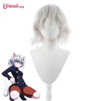 L- wig Hunter x Hunter Neferpitou Cosplay Wigs Sliver White Short Curly Wigs Heat Resistant Synthetic Hair