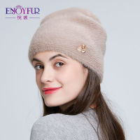 ENJOYFUR Winter Hats For Women Imitate Wool Thick Bonnet For Female Solid Colors High Quality Rhinestone Cap New Skulls Beanies