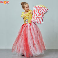 Circus Popcorn Girl Tutu Dress Carnival Birthday Party Wedding Flower Sequin Ball Gown Costume Kids Pop Corn Food Tulle Dress