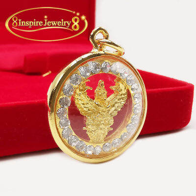 Inspire Jewelry ,จี้พญาครุฑ เลี่ยมทอง24K ฝังเพชร งานคุณภาพ สัญลักษณ์แห่งความเจริญรุ่งเรือง ป้องกันสิ่งลี้ลับ มหาอำนาจ มีความเจริญแก่ตัวเองและครอบครัว พร้อมถุงกำมะหยี่