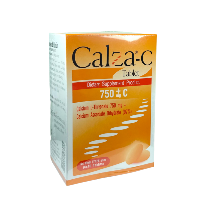 แคลซ่า CalZa C Tablet แคลซ่า ซี แคลเซียม แอล- ทรีโอเนต 750 mg. + Calcium Ascorbate 30 mg.  60 เม็ด (แผงละ 10 เม็ด 6 แผง)