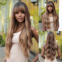 Synthetic Hair Long Wavy Wigs Honey Brown Highlight Wig with Bangs Brown Curly Wave Wig Heat Resistant Cosplay Colored Hair [ Hot sell ] TOY CENTER