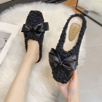 Fur Shoes Low Womens Slippers Outdoor Platform Slides Flock Cover Toe Winter Footwear Fashion Pantofle Plush Flat Massage