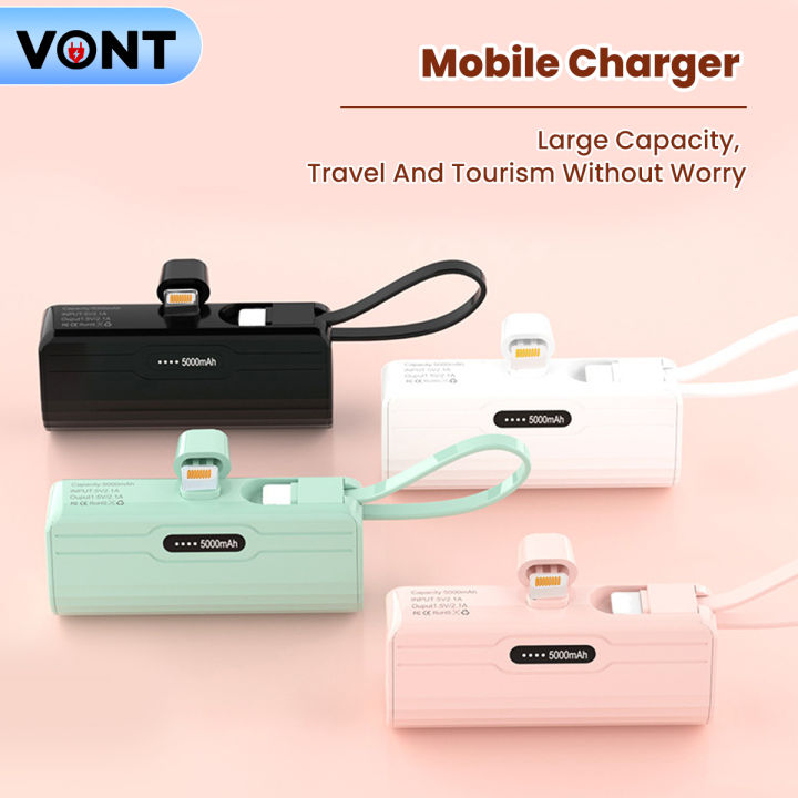 Mini Power Bank, 5000mah Mini Powerbank, Flashlight 5v2.1a Quick Charge And  Built-in Out/input Cables Wireless Charger For Smart Devices
