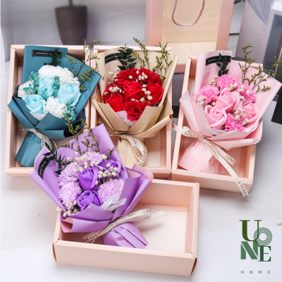 UoneHome พร้อมส่ง♥ H120 ของขวัญ กล่องช่อดอกไม้กุหลาบสบู่ พร้อมถุงชมพู มีไฟ ของขวัญวันเกิด ของขวัญให้แฟน ให้เพื่อน ของตกแต่งบ้าน