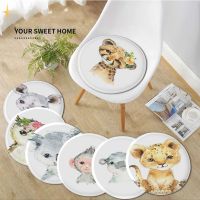 ﹉▩ Watercolor Animal Cute Round Stool Pad Patio Home Kitchen Office Chair Seat Cushion Pads Sofa Seat 40x40cm Buttocks Pad