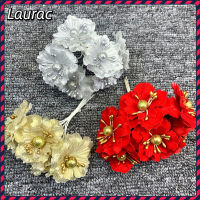 Laurance พวงหรีดสีแดงดอกไม้คริสต์มาสประดิษฐ์5ซม.,ผ้าลายไหมเทียมระยิบระยับจำนวน60ชิ้นของตกแต่งงานแต่งงานในบ้านปาร์ตี้เครื่องประดับคริสต์มาสกิ่งไม้