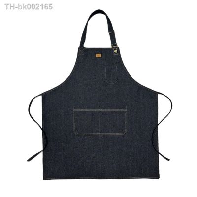 ✢☇✻ 1Pcs Halter Neck Denim Apron With Pockets Adjustable Neckline Apron Soft Wear-Resistant Workwear Home Kitchen Garden Apron