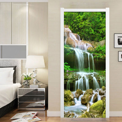 [hot]Mountain Water Waterfall Nature Landscape Wall Painting Living Room Bedroom Door Sticker PVC Self Adhesive Photo Mural Wallpaper