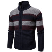 G&amp;MN   Autumn And Winter Mens New Plush Thickened Sweater Color Blocking Stand Collar Knitted Cardigan Jacket