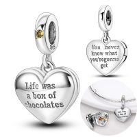 Classic Quote Life Chocolate Box Heart Silver Color Dangle Charm fit MULA Bracelet Necklace Beads Pendant Women DIY Jewelry Storage Boxes