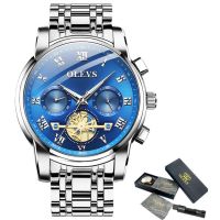 ⌚OLEVS นาฬิกาผู้ชายแบรนด์ดังคลาสสิก,นาฬิกาหรูหน้าปัดเลขโรมันนาฬิกาข้อมือสำหรับควอตซ์ของแท้กันน้ำได้