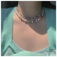 17KM Fashion Colorful Pearl Beaded Necklace Bohemia Crystal Short Choker Women Jewelry Accessories