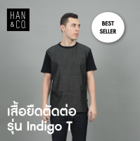 เสื้อยืดตัดต่อผ้าเดนิมรุ่น Indigo-T สีดำอินดิโก้ /Unisex