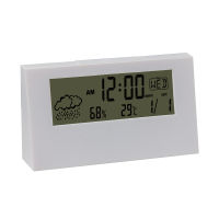 Electric LCD Desk Alarm clock White with Calendar and Digital Temperature Humidity Modern home Office Watch Battery Operated