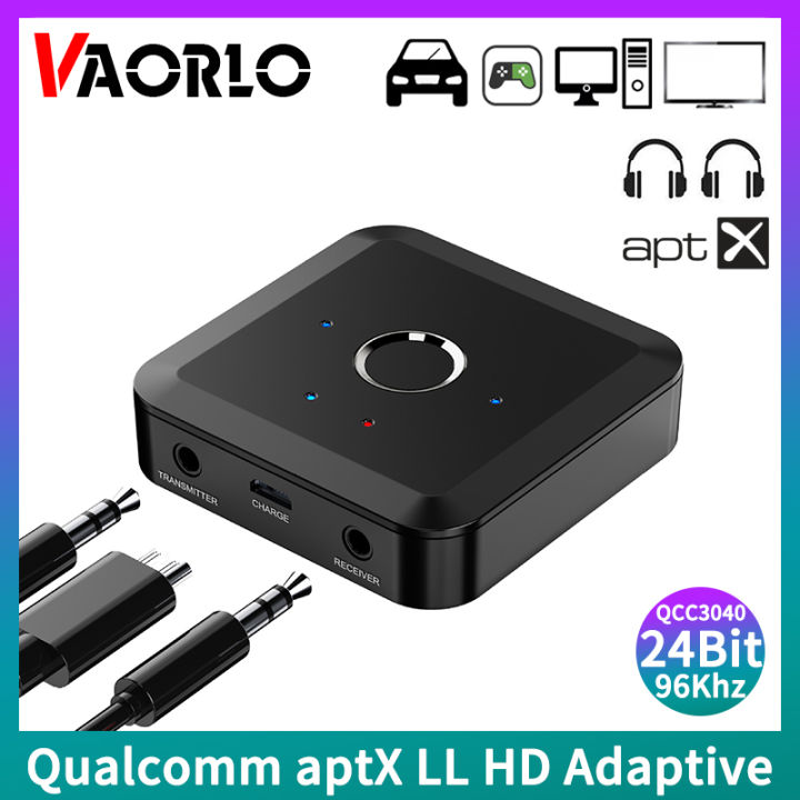 VAORLO Original Qualcomm QCC3040 Bluetooth 5.2 Transmitter Receiver 24bit  96Khz 2 in 1 APTX LL HD Adaptive Low Latency Wireless Audio Adapter 3.5mm  AUX Dongle For PC T V Car Speaker Amplifier