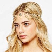 【CW】 New Fashion Boho Gold Color Arificial Chain Tassel Hair Jewelry Headband Headpiece