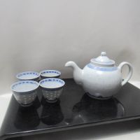 Vintage rice eyes teapot Set - Vintage rice grain teapot - Chinese blue and white teapot ชุดนี้แสตมป์เก่าปีลึก ภาษาจีนแท้