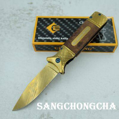 Sangchongcha CHONGMING Knife รุ่นCM73  มีดพับ มีดพับพกพา มีดแคมป์ปิ้ง มีดเดินป่า มีดสวยงาม 21.50cm ด้ามไม้แท้ ระบบดีดใบมีด CM002