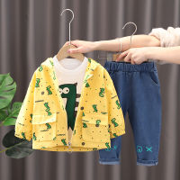 2022 Spring Autumn Children Boys 3PCS Clothing Set Cartoon Dinosaur Hooded Coat Sweatshirts Jeans Pants 1-4 Years Kids Girl Suit