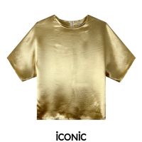 iCONiC GOLD DREAMER TOP #5882 (มีตำหนิผ้าเล็กน้อย) เสื้อผญ ผ้าไหม ซาติน ทรงหลวม อก40" ยาว22" เสื้อซาติน เสื้อสั้น เสื้อแฟชั่น เสื้อครอป เสื้อทำงาน