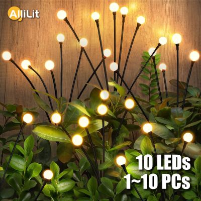 AlliLit 1~10PCs LED Solar Lights Outdoor Firefly Lamp Garden Decoration Waterproof Garden Home Lawn Fireworks New Year Christmas Power Points  Switche