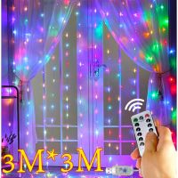 3x3M 300LED Curtain Fairy Lights/ USB String Window Lights/ LED Stars Fairy Lights Christmas Garland Curtain String Lights/ Wedding Party Home Window Decoration Light