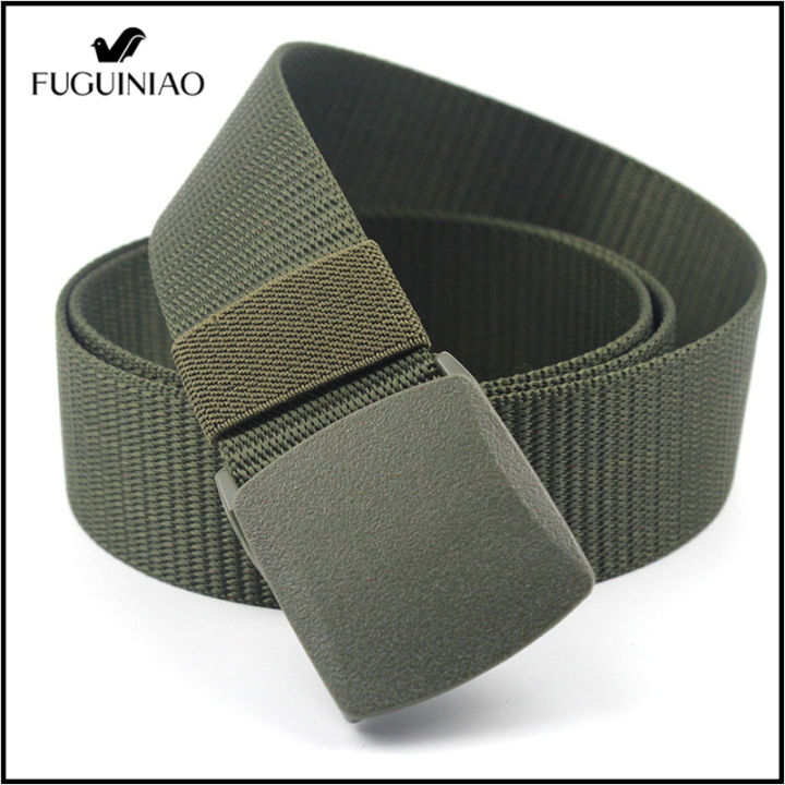 fuguiniao-เข็มขัดผ้าแคนวาสบุรุษโลหะพลาสติกหัวเข็มขัดอัตโนมัติ