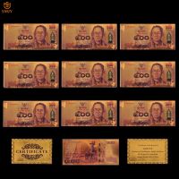 10Pcs/Lot Color Thailand Gold Banknote 500 Baht Banknotes in 99.9% Gold Plated Paper Money For Collection